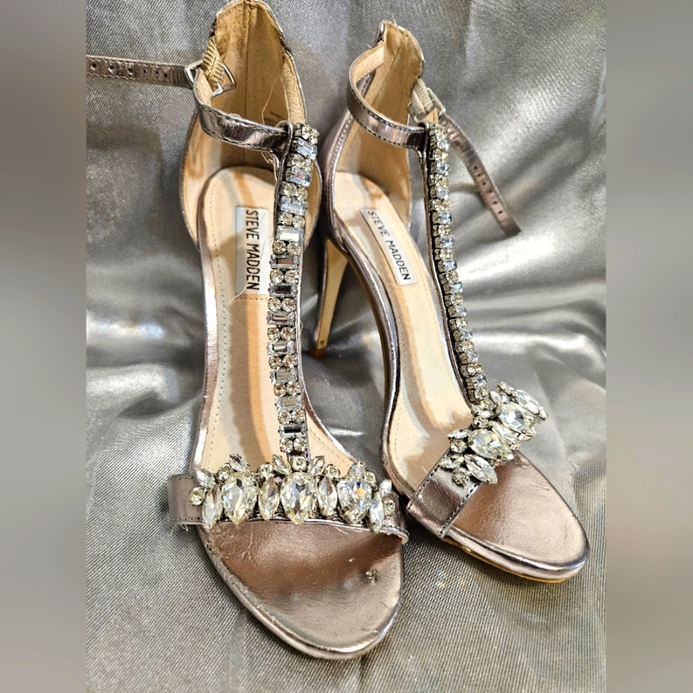 Steve Madden Women's Metallic Jeweled Heeled Sandals